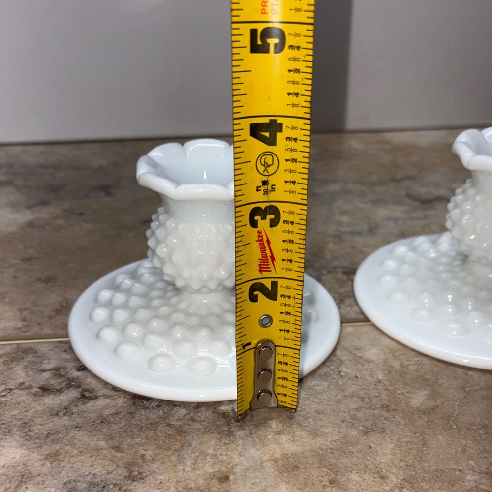 Set of 2 Vintage Fenton Hobnail Milk Glass Candlesticks Pair Candle Holders 3”T - Picture 7 of 8